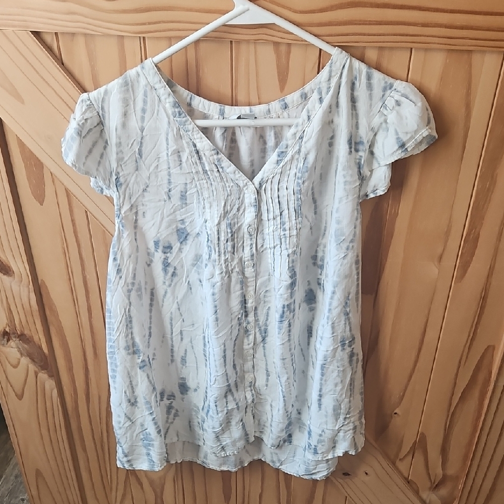 Women's White & Blue Maternity Tie-Dye Top Size M